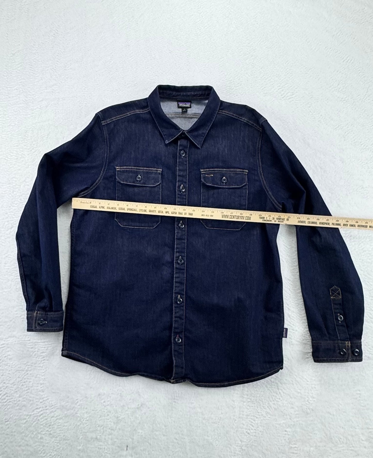 Patagonia Mens Organic Denim Long Sleeve Shirt Blue Large