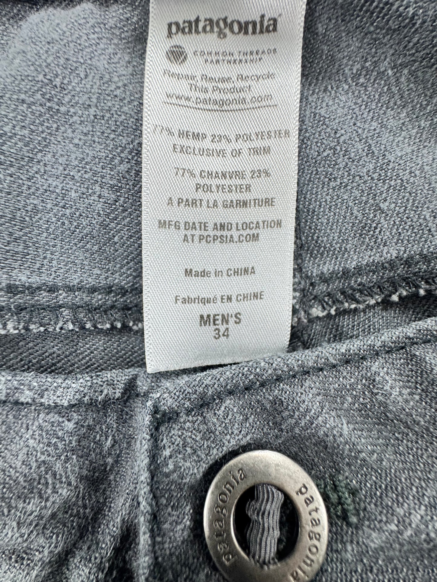 Patagonia Hemp Blend Pants – Men’s 34 – Lightweight Washed Gray – Vintage Style