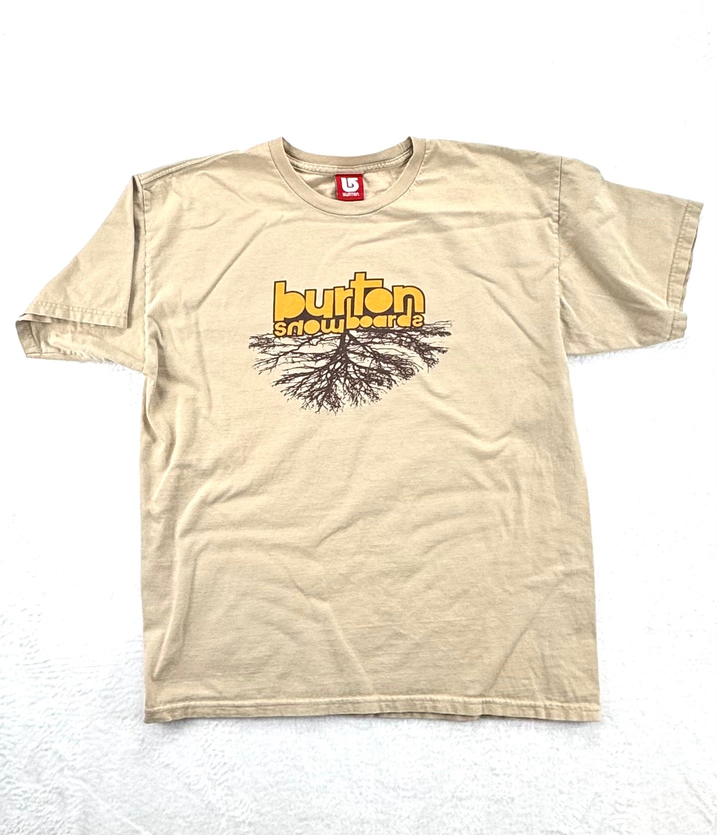 Vintage Burton Snowboards Tree Logo T-Shirt – Tan – Likely Large