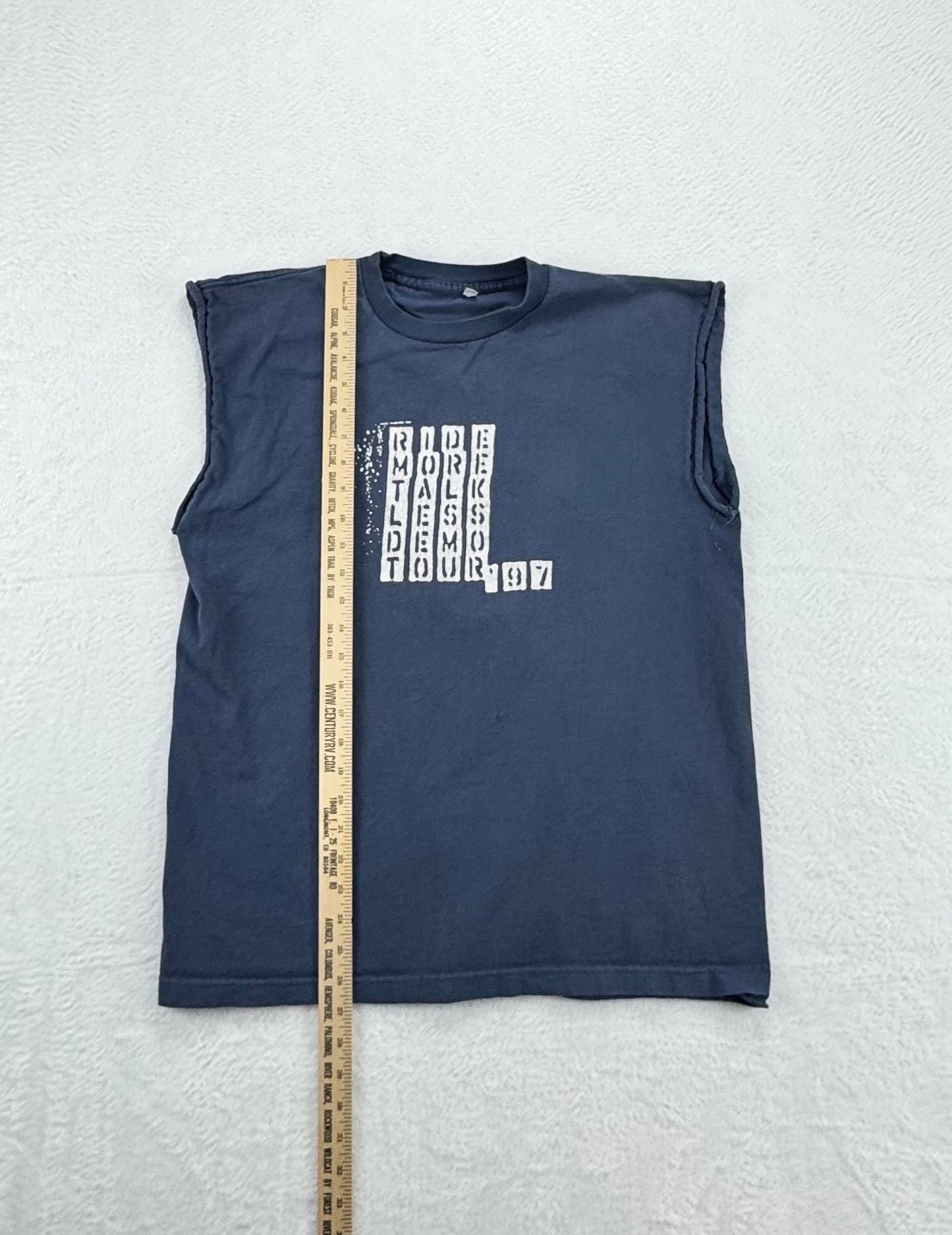 Vintage Ride Snowboards 1997 Graphic Cut-Off T-Shirt – Blue – Men’s Large