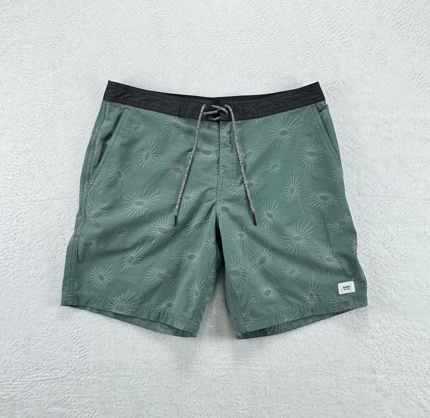 Katin Sunburst Surf Trunks – Sage Green – Size 33 – Recycled Stretch Boardshorts