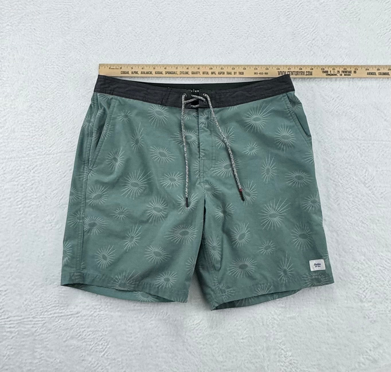 Katin Sunburst Surf Trunks – Sage Green – Size 33 – Recycled Stretch Boardshorts
