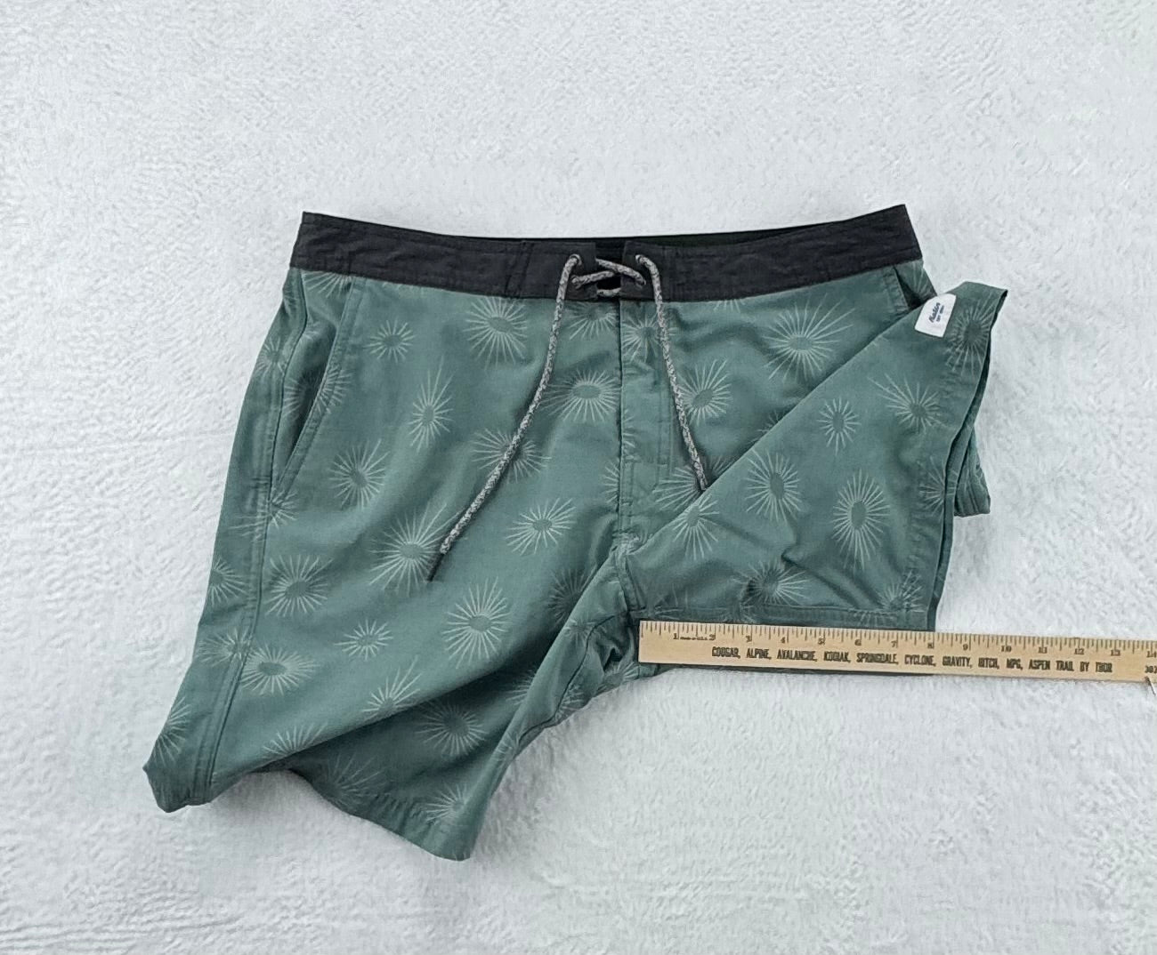 Katin Sunburst Surf Trunks – Sage Green – Size 33 – Recycled Stretch Boardshorts