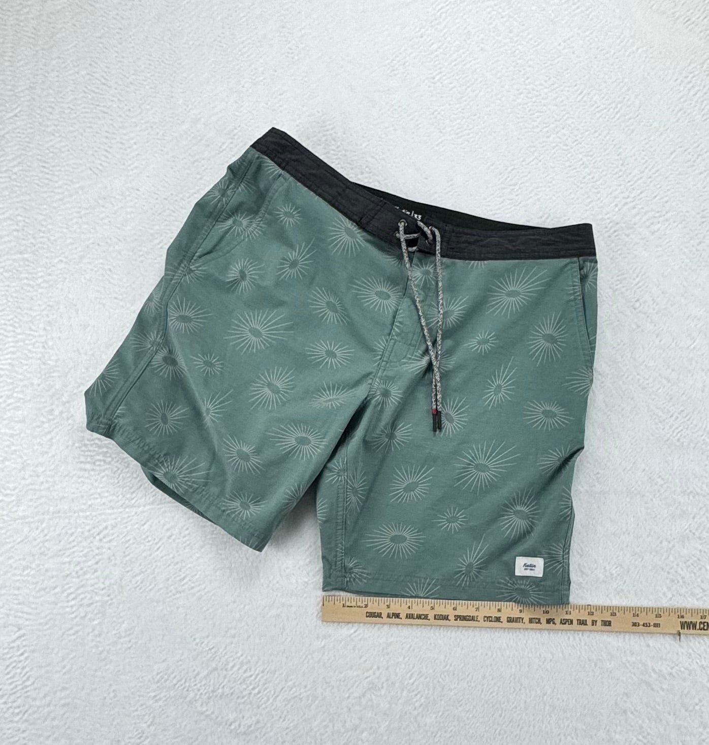 Katin Sunburst Surf Trunks – Sage Green – Size 33 – Recycled Stretch Boardshorts