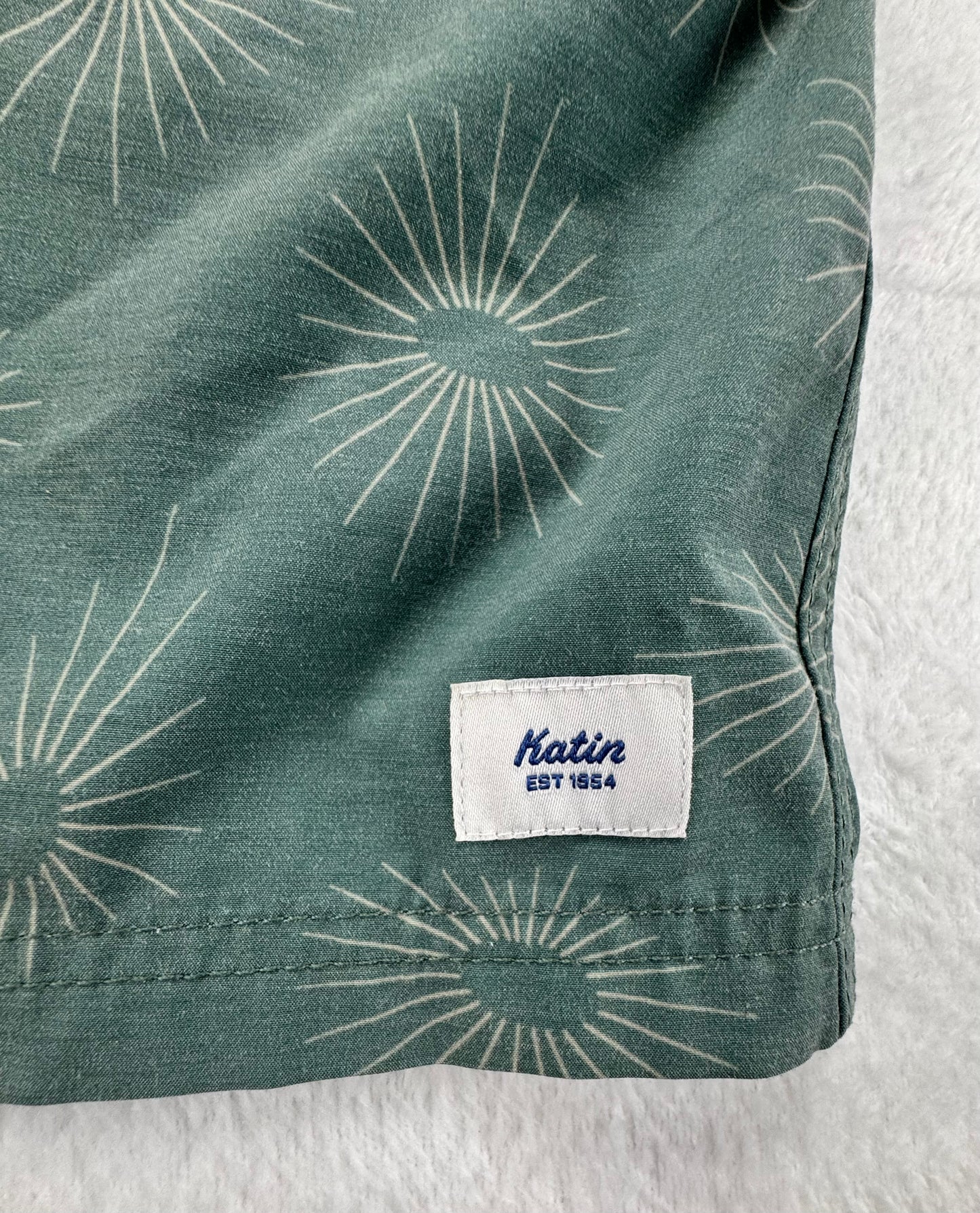 Katin Sunburst Surf Trunks – Sage Green – Size 33 – Recycled Stretch Boardshorts