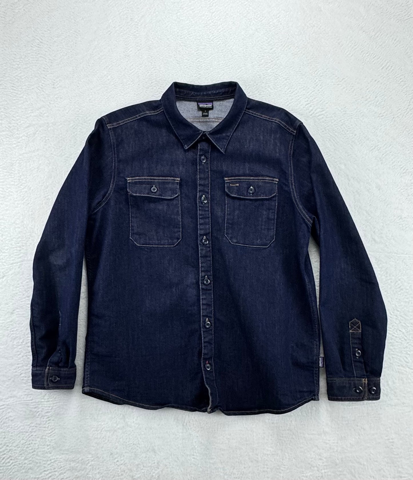 Patagonia Mens Organic Denim Long Sleeve Shirt Blue Large