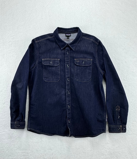 Patagonia Mens Organic Denim Long Sleeve Shirt Blue Large