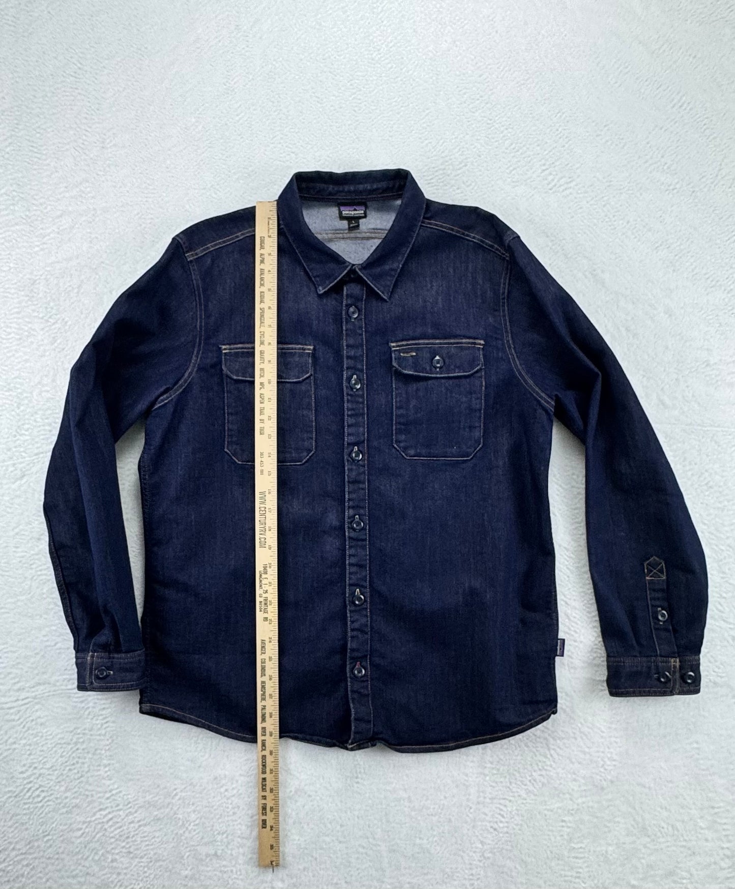 Patagonia Mens Organic Denim Long Sleeve Shirt Blue Large