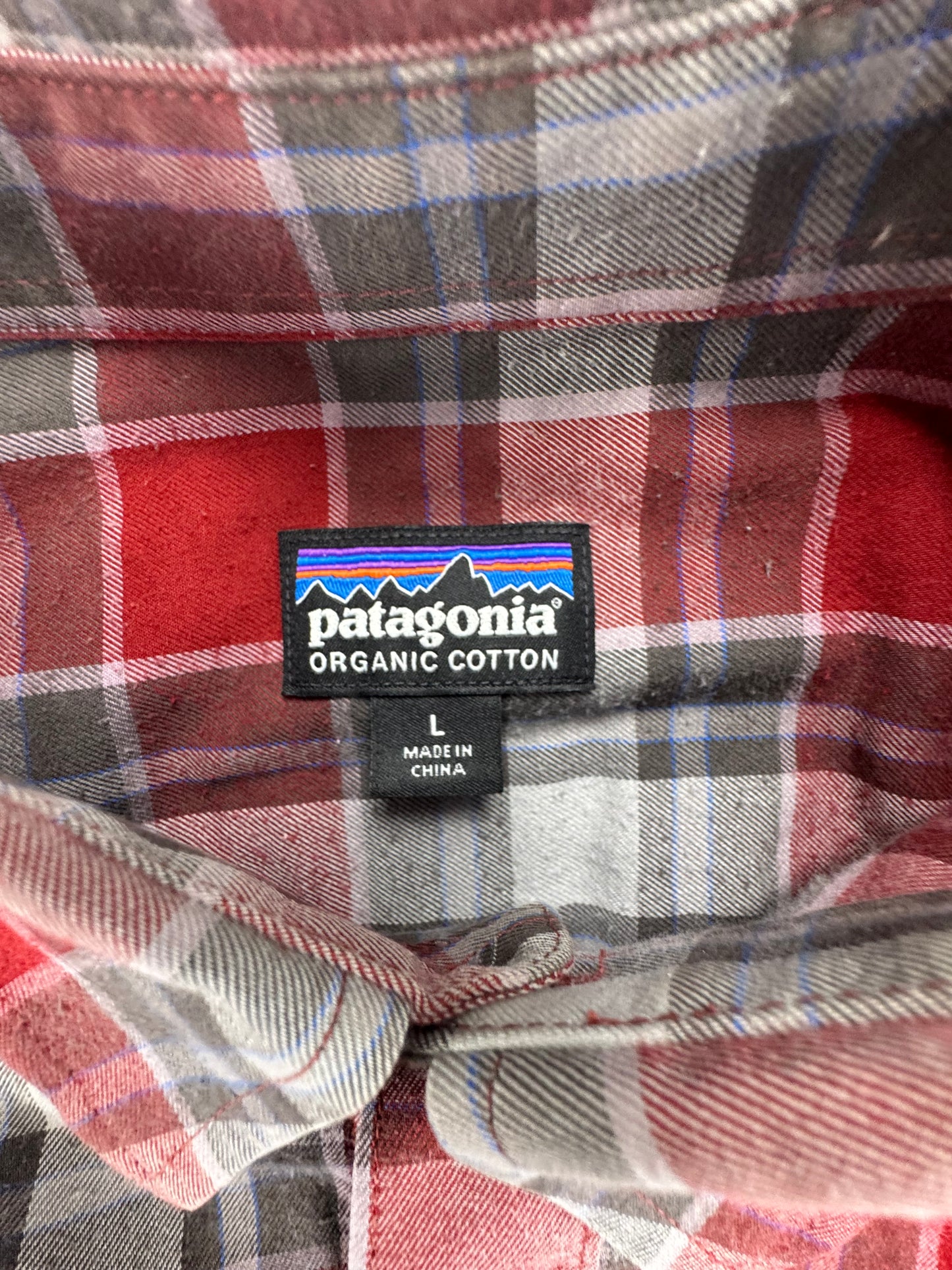 Patagonia Organic Cotton Plaid Button-Up Shirt Red Gray Men's Large