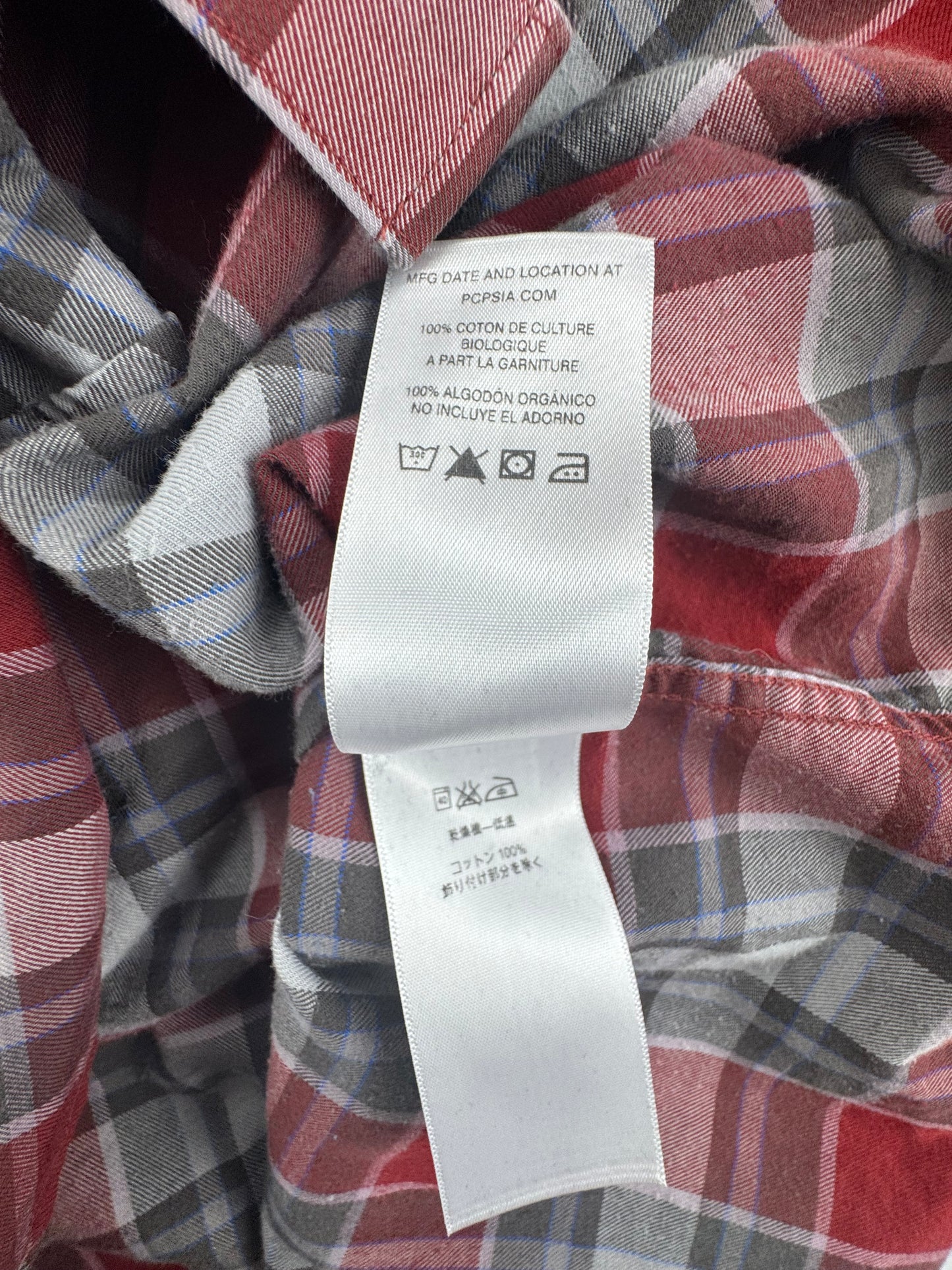 Patagonia Organic Cotton Plaid Button-Up Shirt Red Gray Men's Large