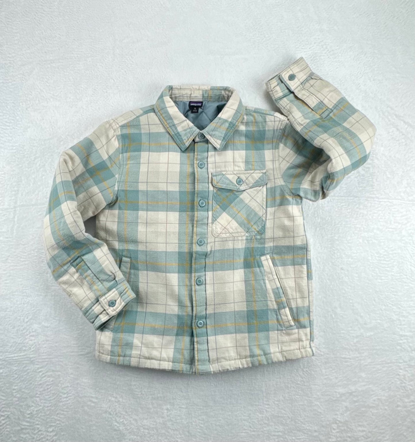 Patagonia Kids' Insulated Plaid Overshirt Jacket – Blue Plaid – XL (14)
