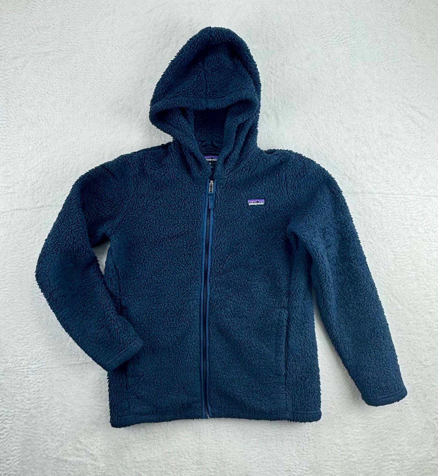 Patagonia Kids' Los Gatos Hooded Fleece Jacket Navy Blue XL (14) Full Zip