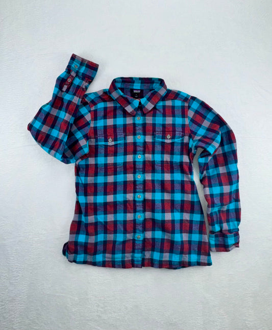 Patagonia Women's Organic Cotton Flannel Shirt Blue Red Plaid Size 12