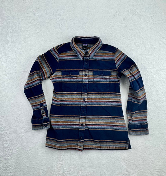 Patagonia Women's Organic Cotton Heavyweight Flannel Shirt Navy Stripe Size 2