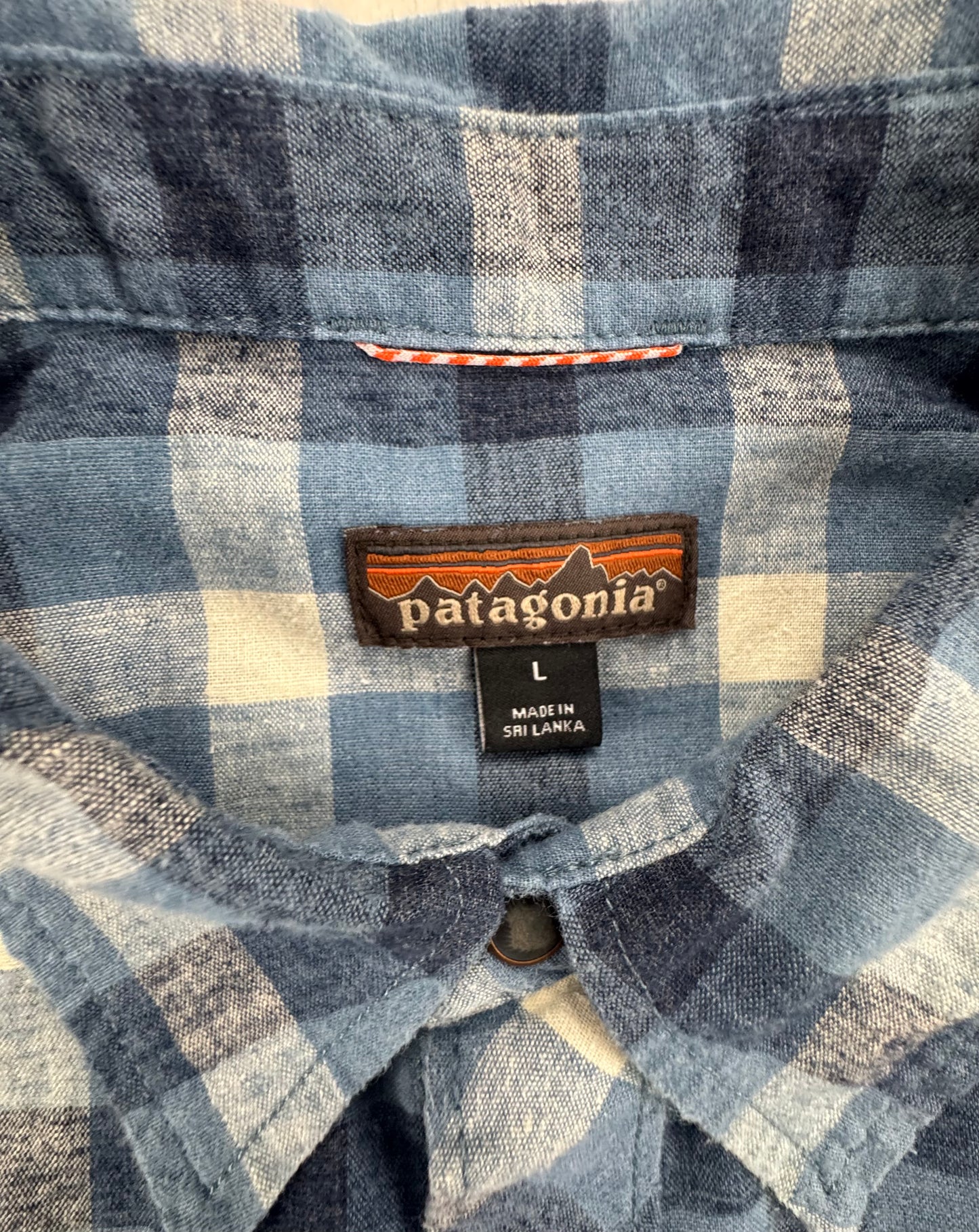 Patagonia Western Snap Shirt Men's Large Blue Plaid Hemp Blend Long Sleeve