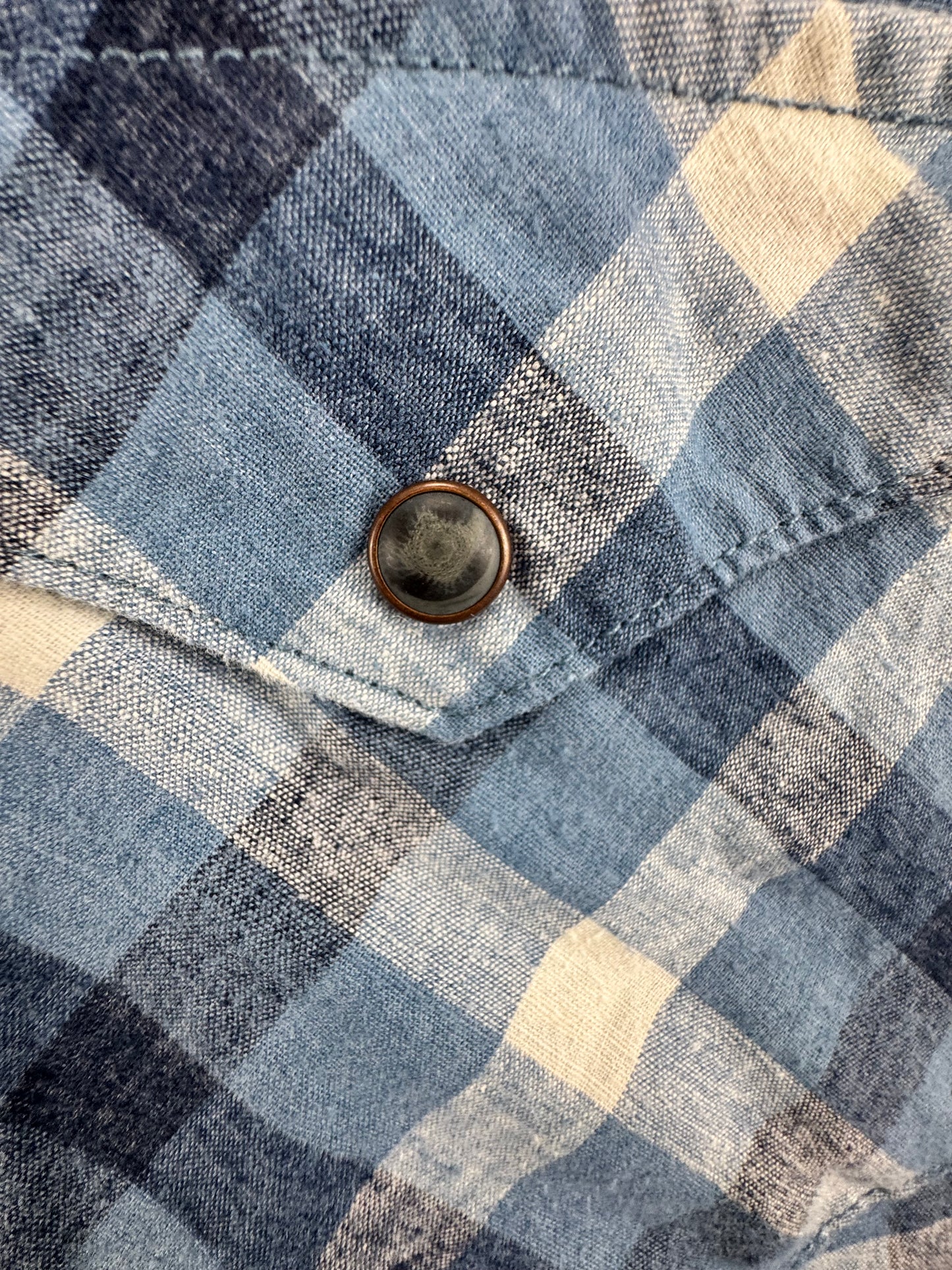 Patagonia Western Snap Shirt Men's Large Blue Plaid Hemp Blend Long Sleeve