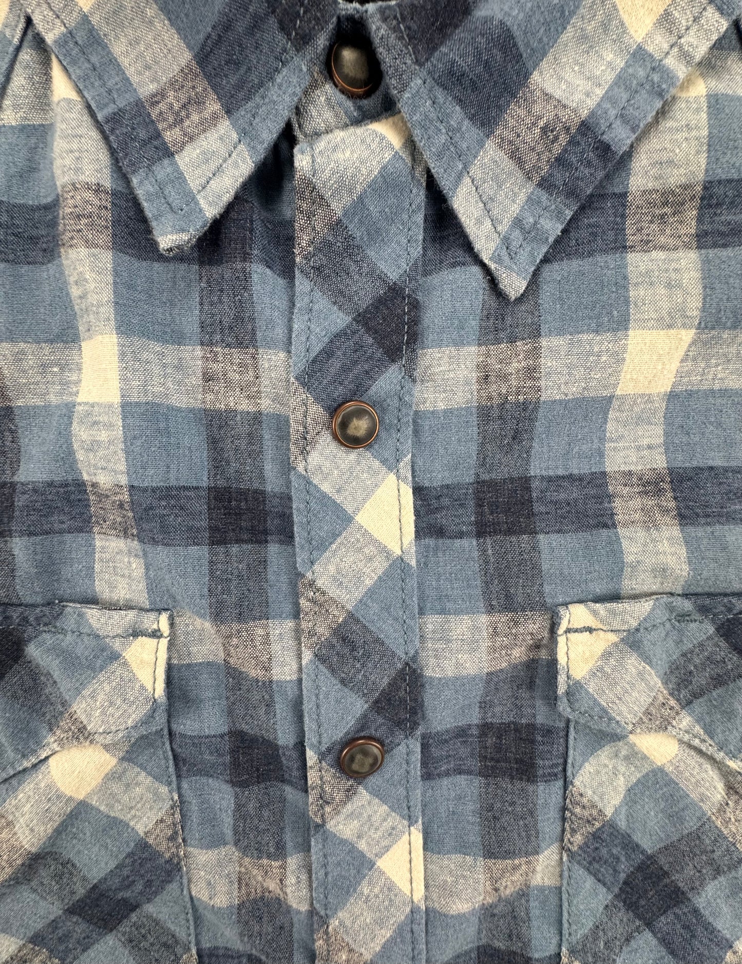 Patagonia Western Snap Shirt Men's Large Blue Plaid Hemp Blend Long Sleeve