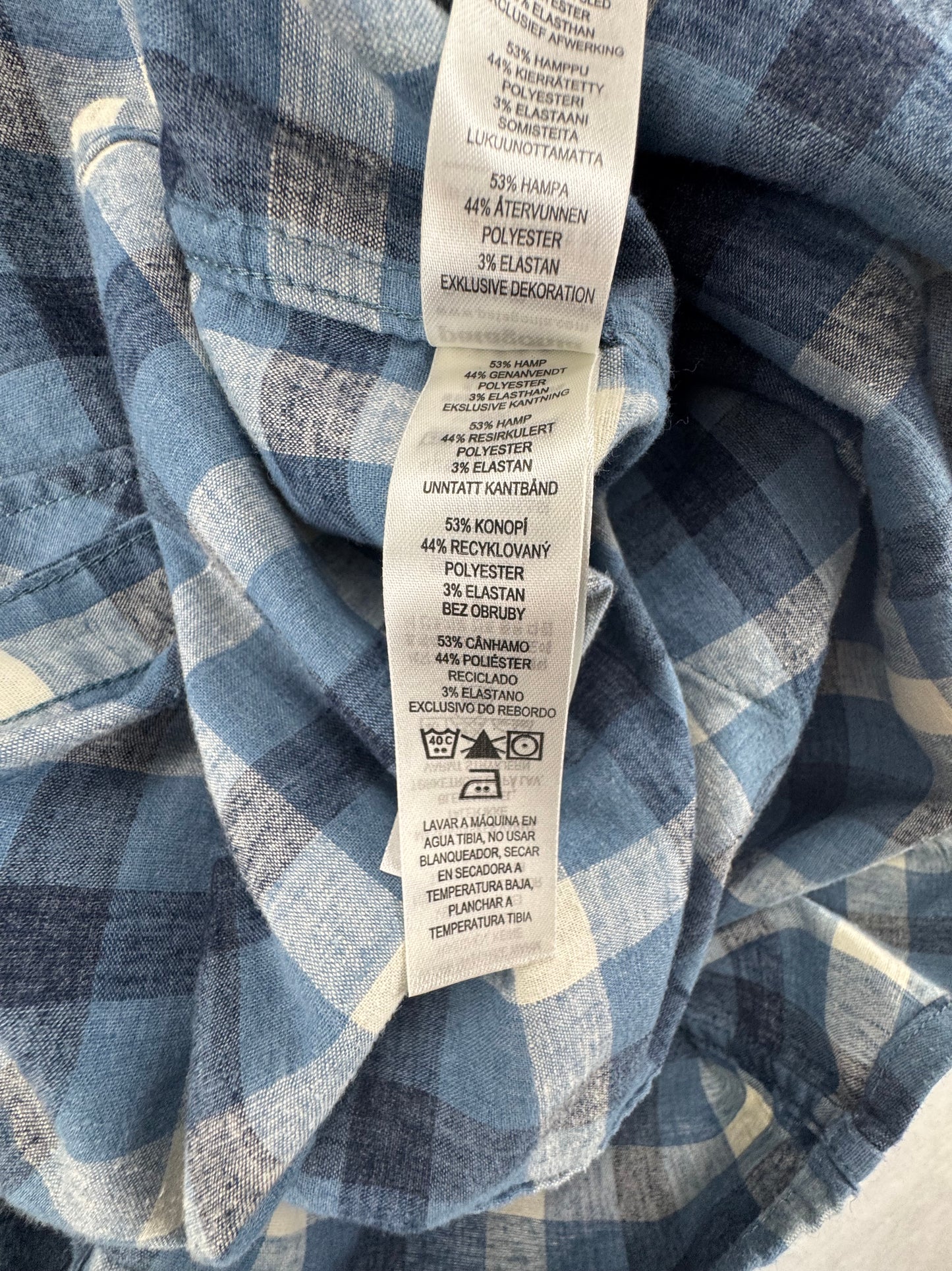 Patagonia Western Snap Shirt Men's Large Blue Plaid Hemp Blend Long Sleeve