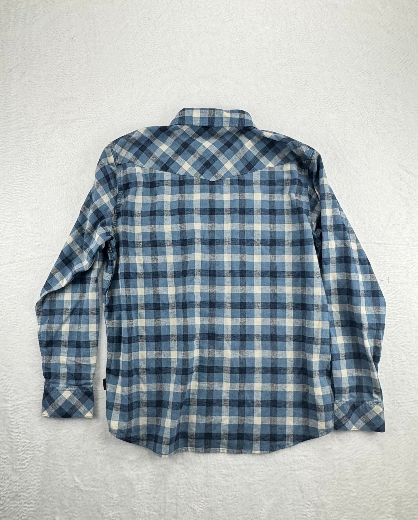 Patagonia Western Snap Shirt Men's Large Blue Plaid Hemp Blend Long Sleeve