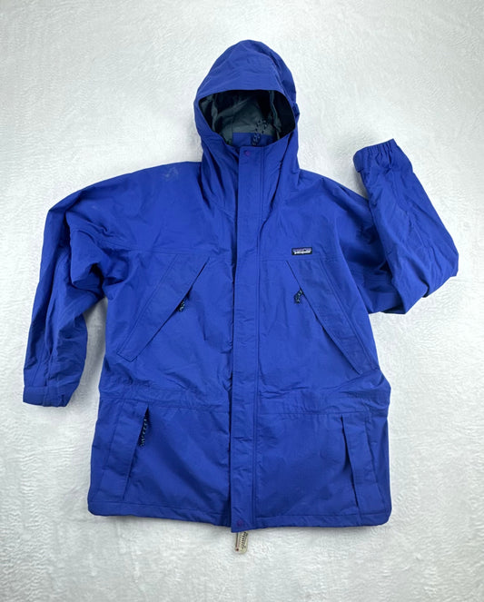 Patagonia Vintage Storm Jacket 83602 Blue Hooded Rain Shell Parka Large