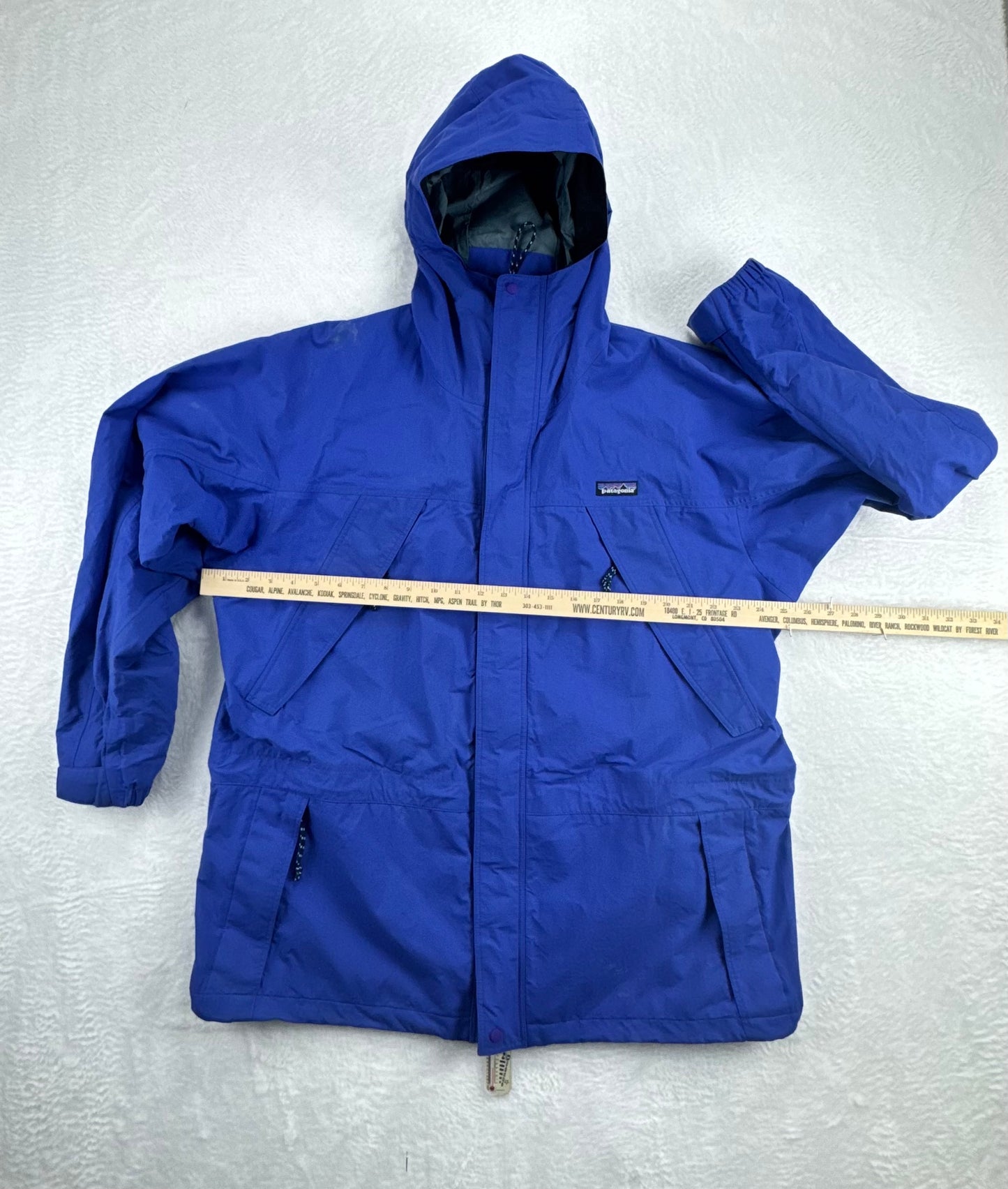 Patagonia Vintage Storm Jacket 83602 Blue Hooded Rain Shell Parka Large