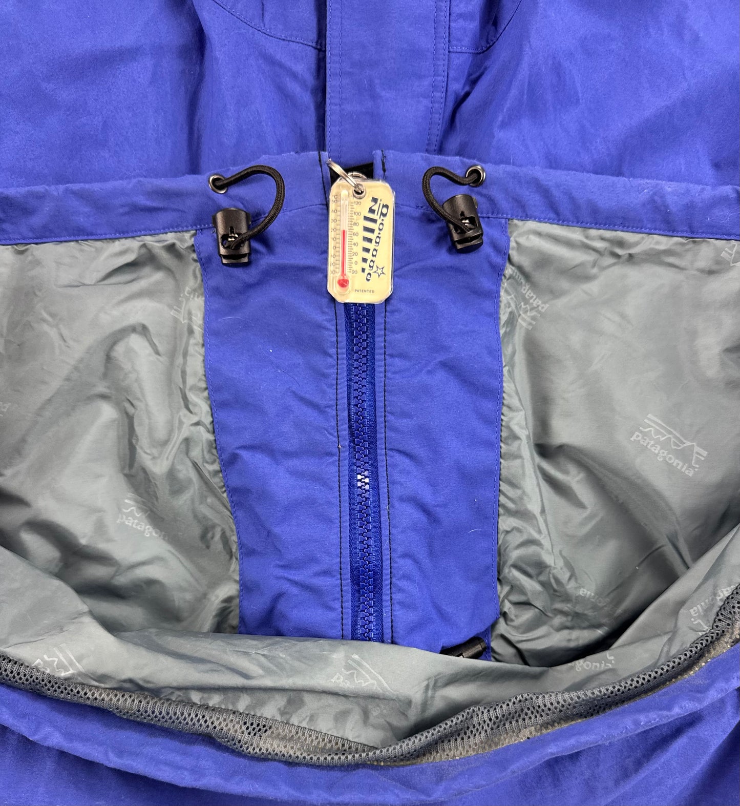 Patagonia Vintage Storm Jacket 83602 Blue Hooded Rain Shell Parka Large