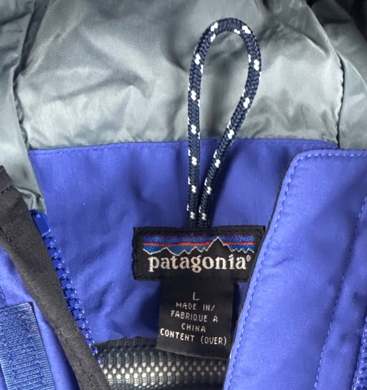 Patagonia Vintage Storm Jacket 83602 Blue Hooded Rain Shell Parka Large
