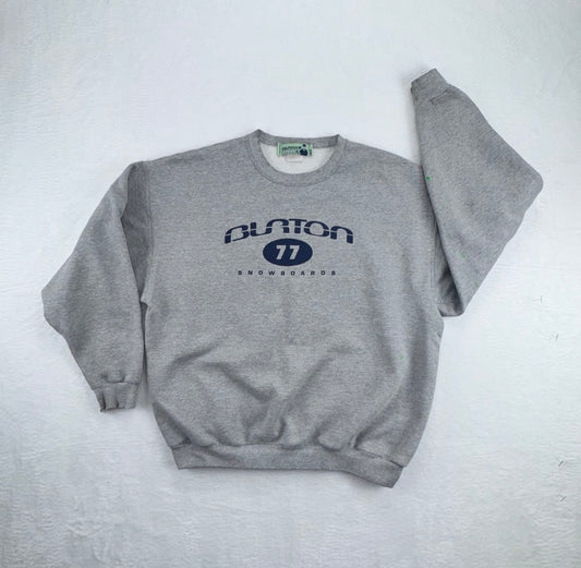 Vintage 1990s Patagonia Burton 77 Snowboards Crewneck Sweatshirt Gray Mens Large