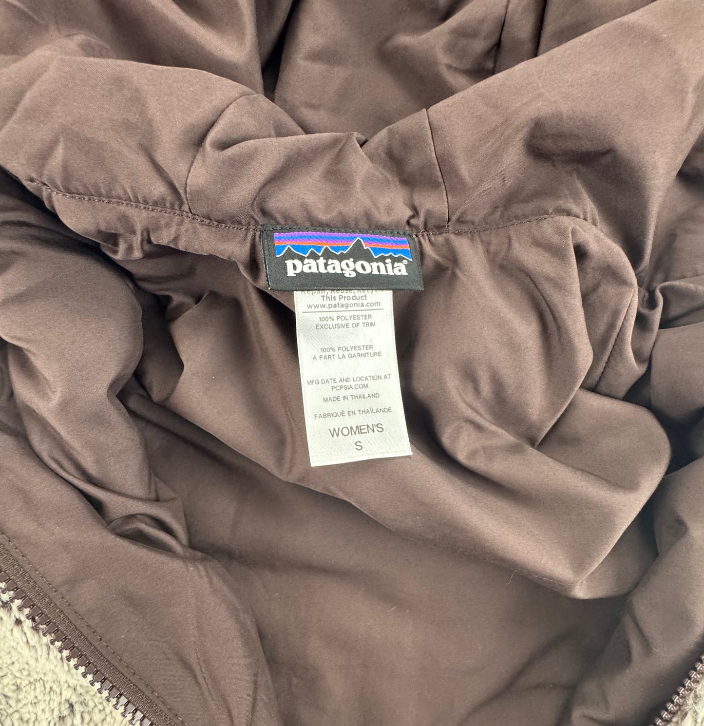 Patagonia Women’s High-Pile Fleece Hooded Vest Brown Cream Small