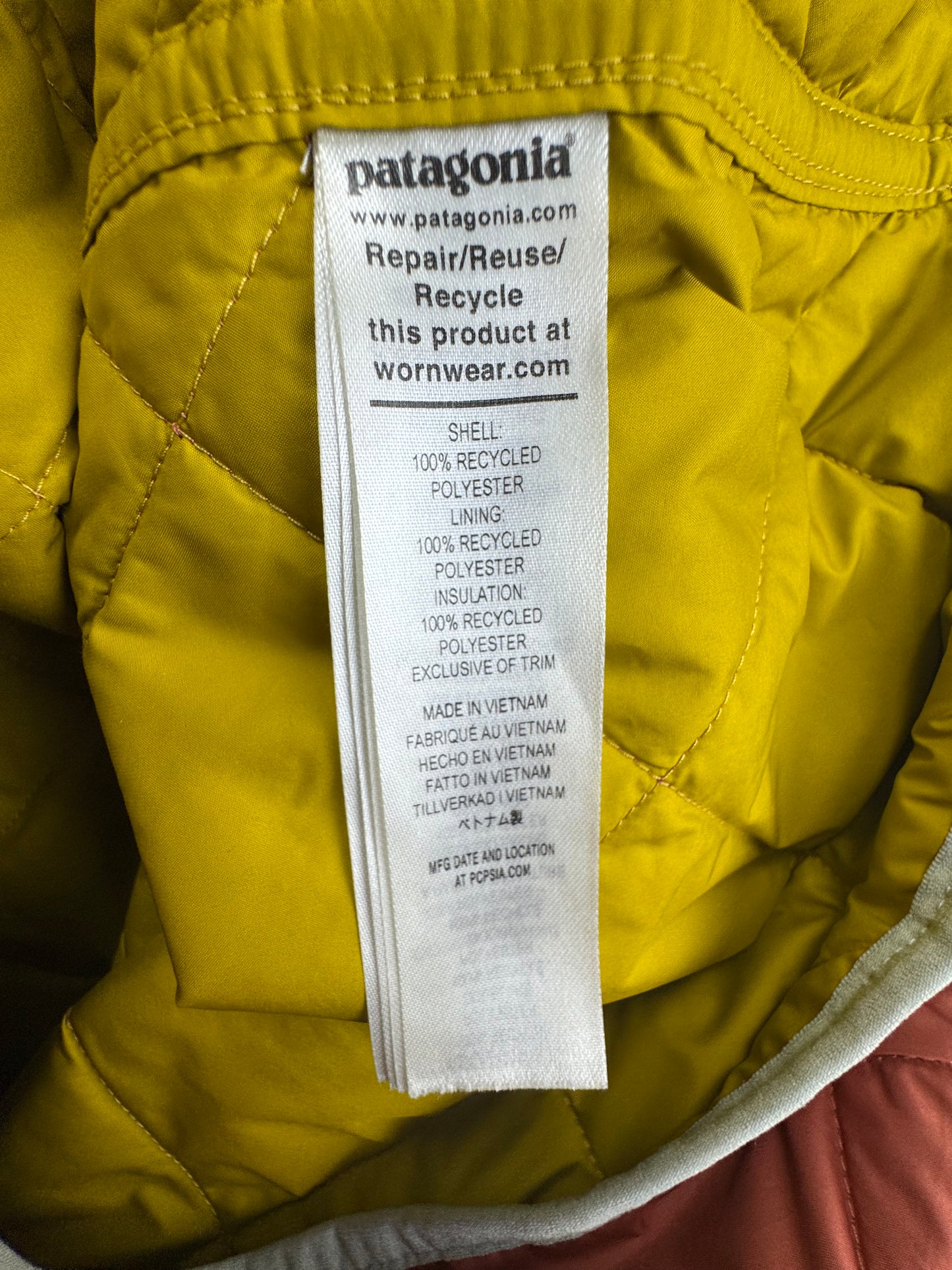 Patagonia Diamond Quilted Bomber Hoody Woman's Large Rust Mustard