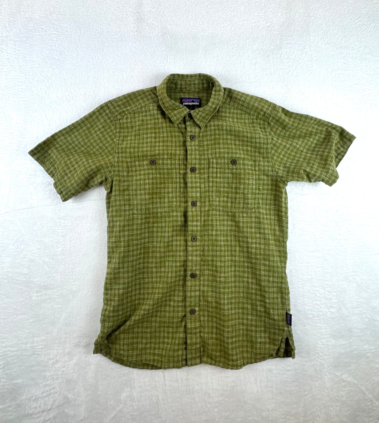 Patagonia Men’s Migration Hemp Shirt Green Plaid Short Sleeve Small