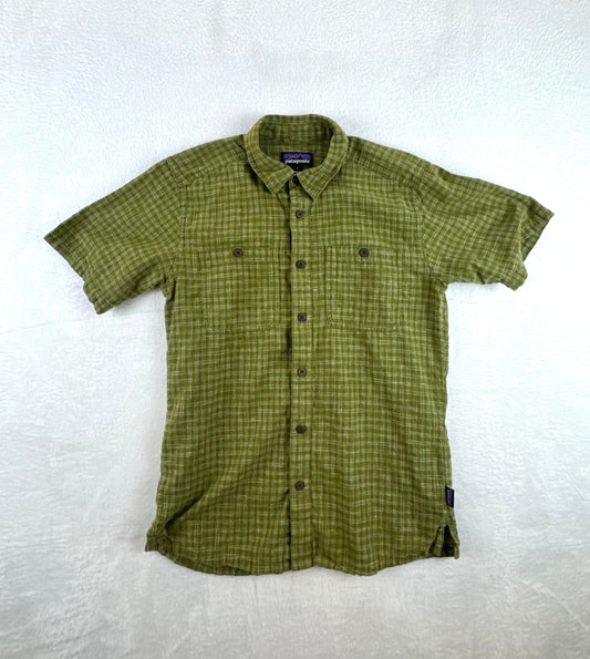 Patagonia Men’s Migration Hemp Shirt Green Plaid Short Sleeve Small