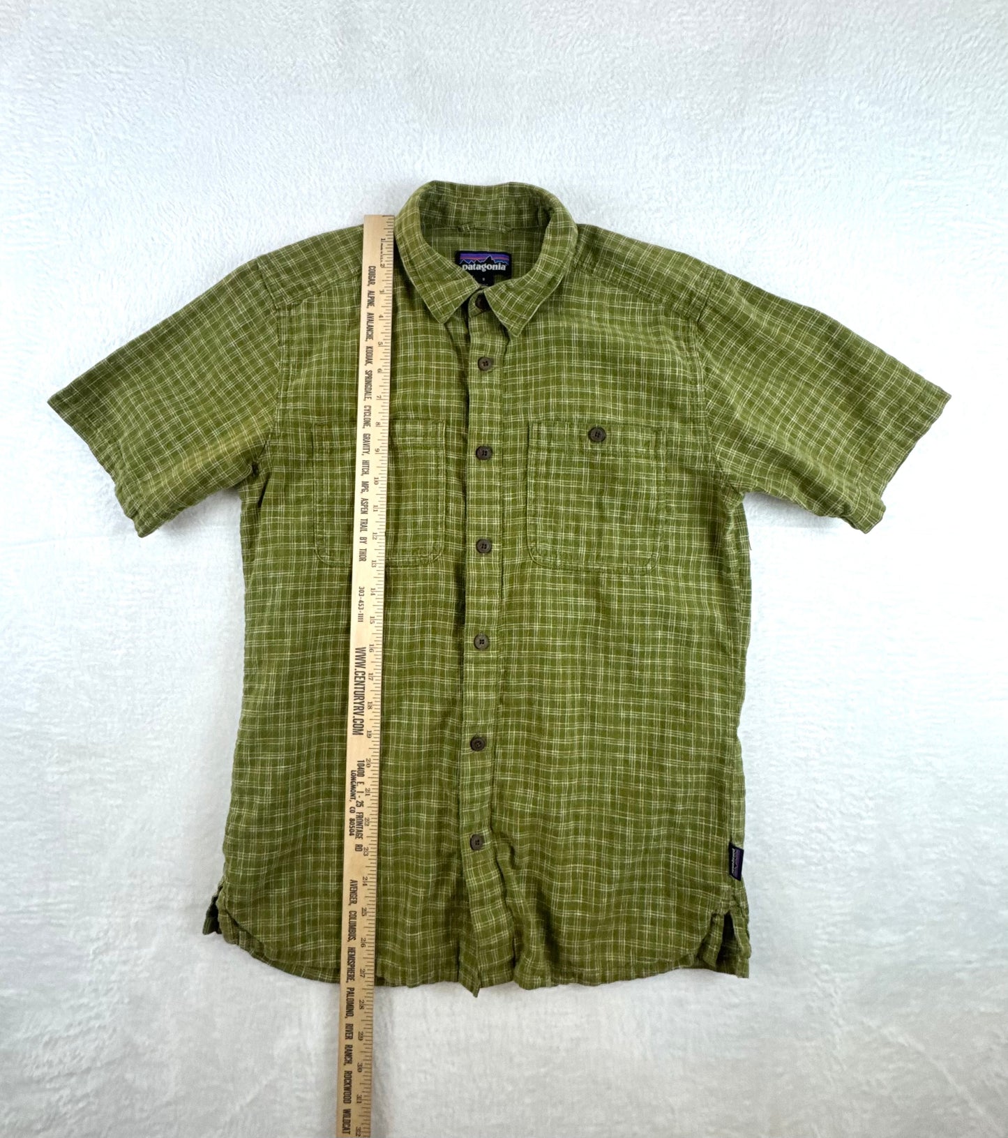 Patagonia Men’s Migration Hemp Shirt Green Plaid Short Sleeve Small