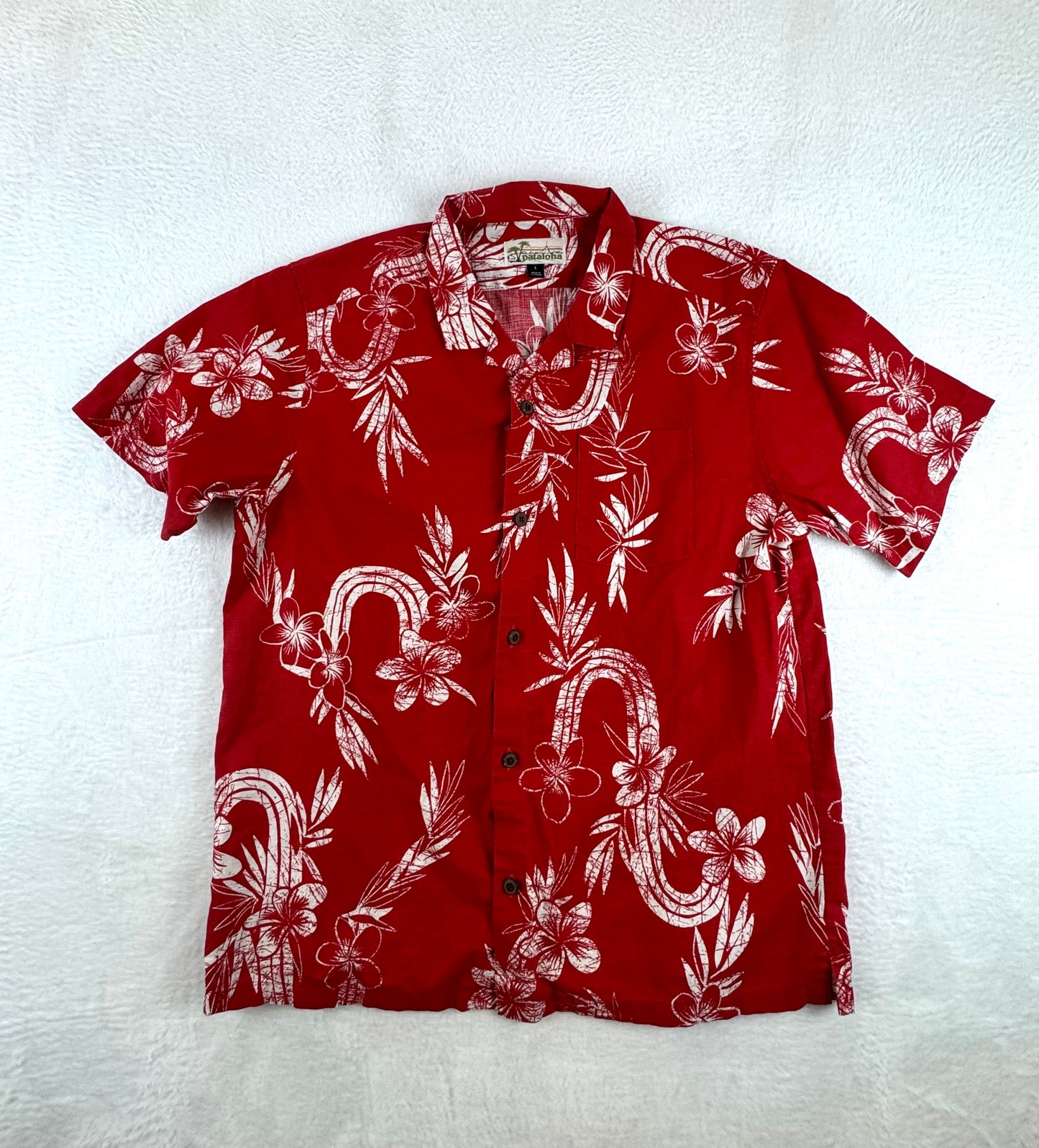 Pataloha Hawaiian Camp Shirt Red Floral Print Men's Large
