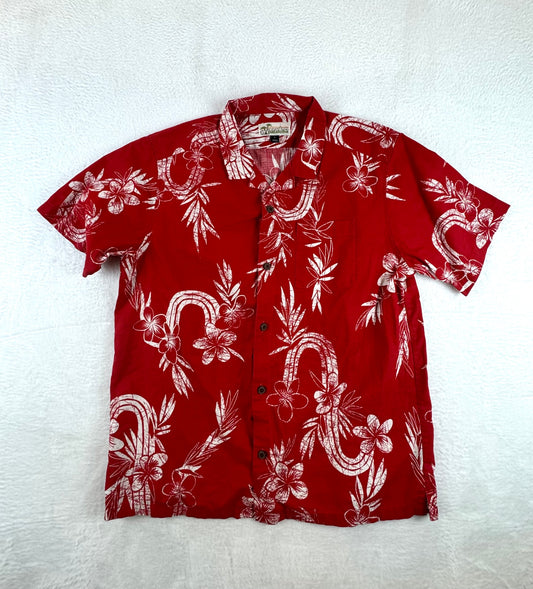 Pataloha Hawaiian Camp Shirt Red Floral Print Men's Large