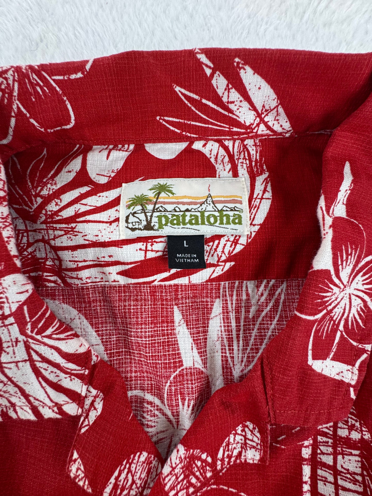 Pataloha Hawaiian Camp Shirt Red Floral Print Men's Large