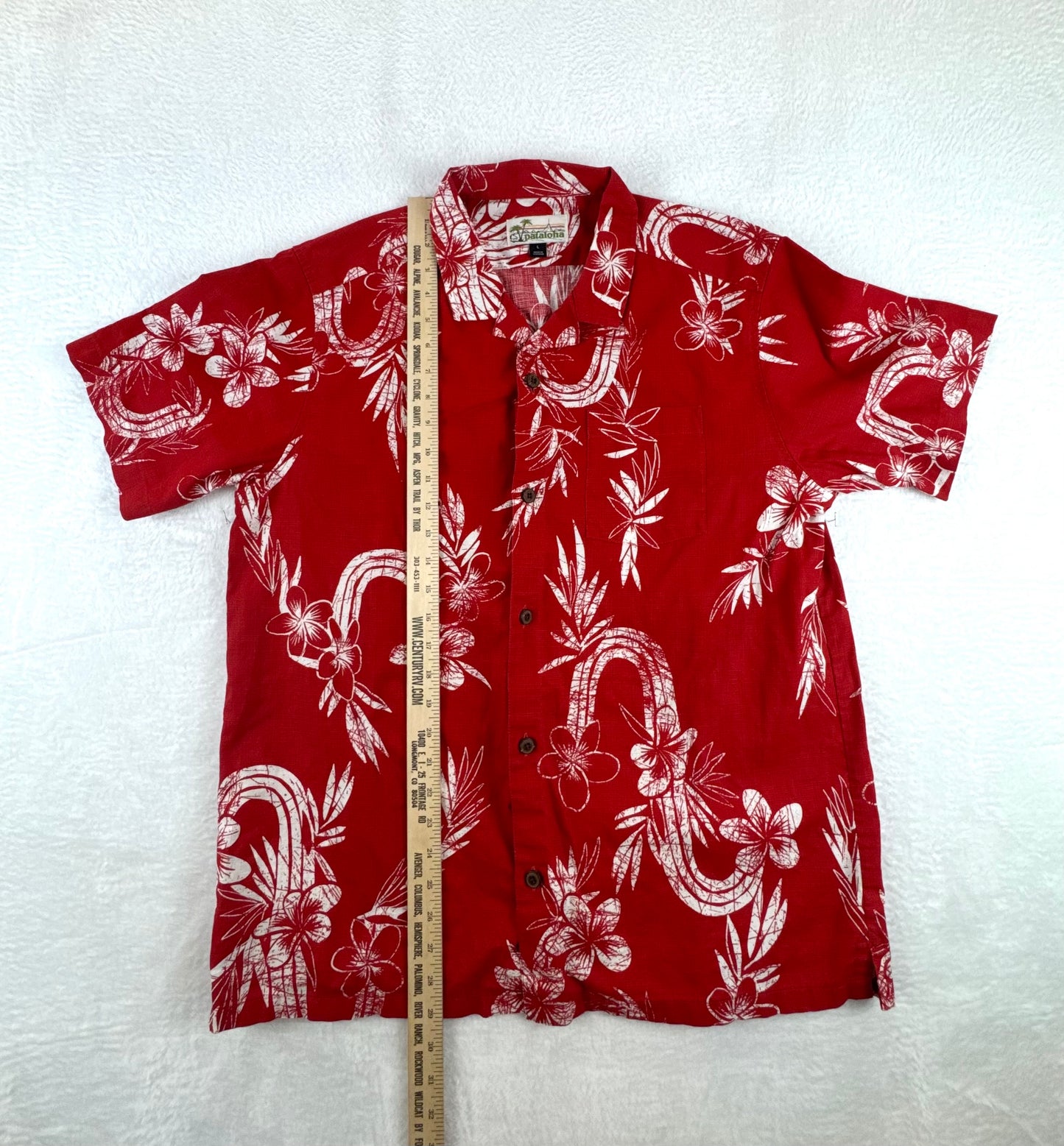 Pataloha Hawaiian Camp Shirt Red Floral Print Men's Large