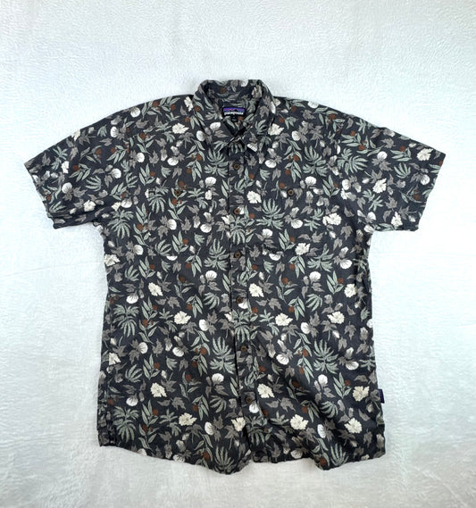 Patagonia Organic Cotton Floral Button-Up Shirt Charcoal Men's Large