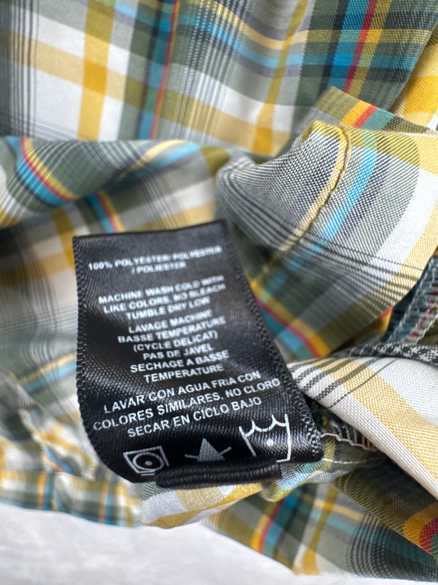 KÜHL Men’s Plaid Technical Shirt Green Yellow Pearl Snap Short Sleeve Large