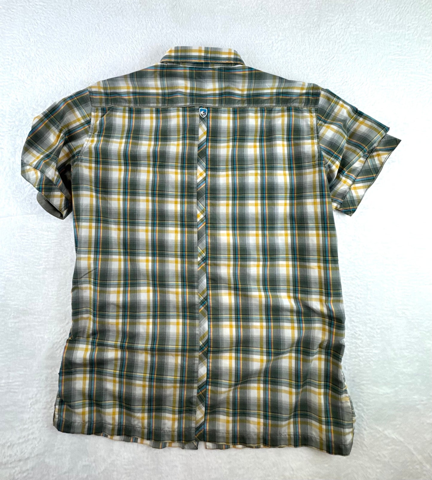 KÜHL Men’s Plaid Technical Shirt Green Yellow Pearl Snap Short Sleeve Large