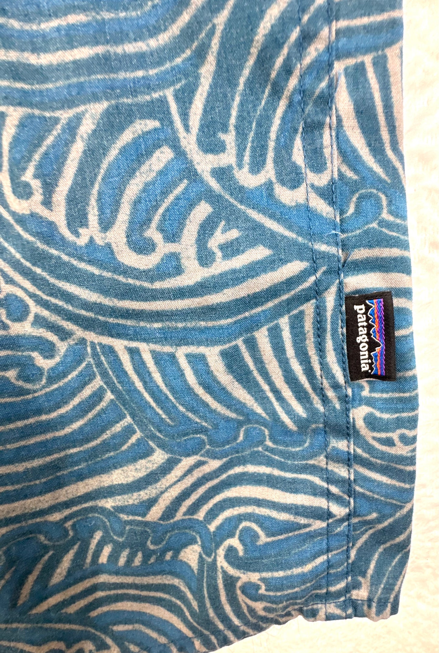 Patagonia Go-To Shirt Wave Print Blue Organic Cotton Button-Up Men's Large