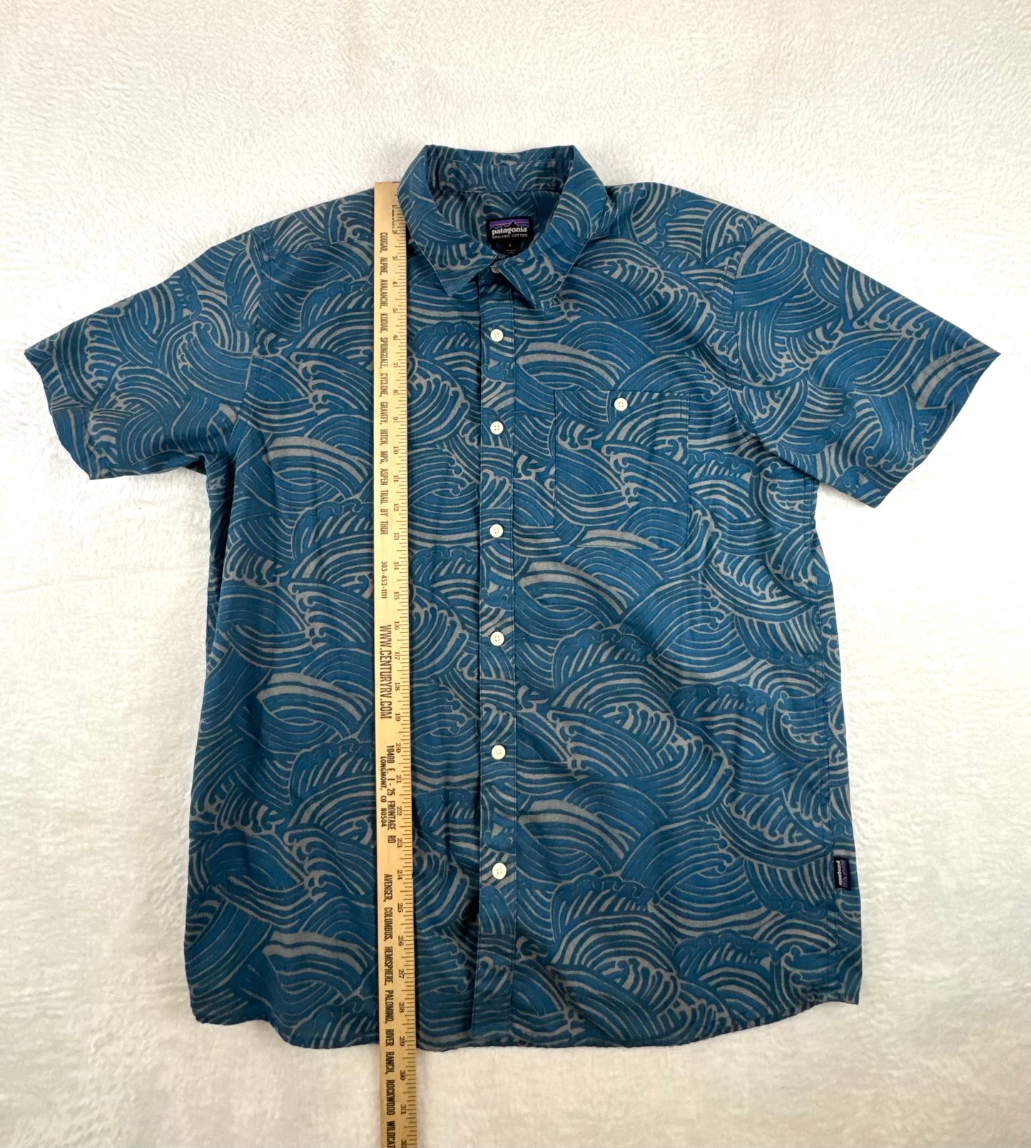 Patagonia Go-To Shirt Wave Print Blue Organic Cotton Button-Up Men's Large
