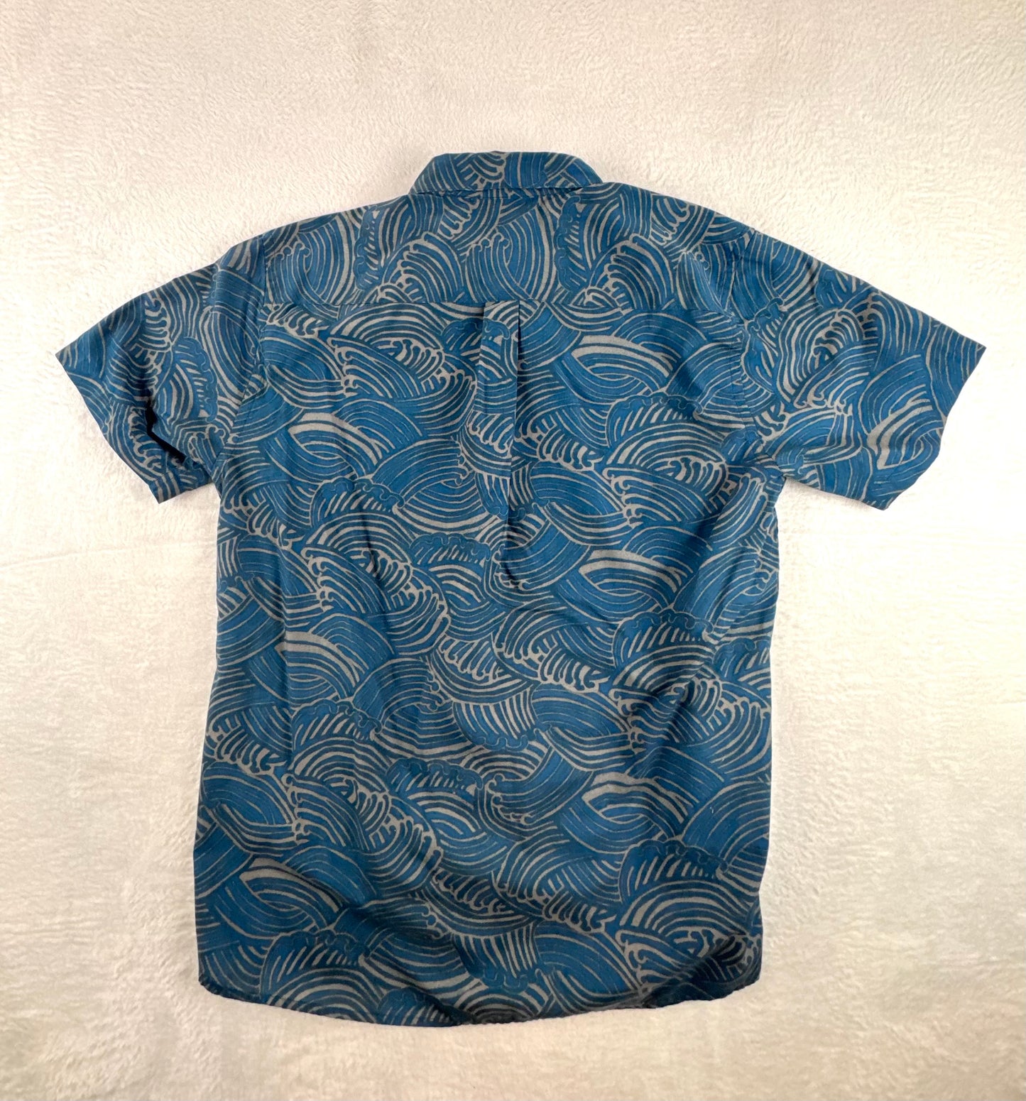 Patagonia Go-To Shirt Wave Print Blue Organic Cotton Button-Up Men's Large