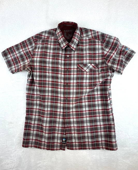 KÜHL Men’s Short Sleeve Plaid Button-Up Shirt – Red/Gray – Large