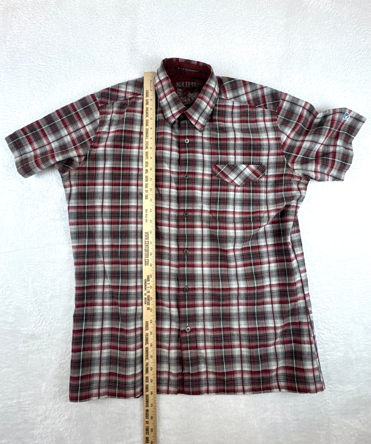 KÜHL Men’s Short Sleeve Plaid Button-Up Shirt – Red/Gray – Large