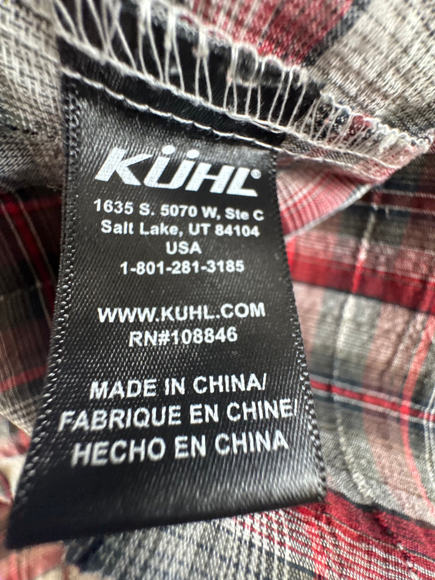 KÜHL Men’s Short Sleeve Plaid Button-Up Shirt – Red/Gray – Large