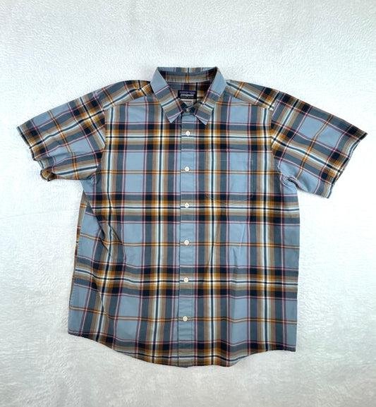 Patagonia Men’s Fezzman Shirt Plaid Organic Cotton Blue/Brown Medium – Fall 2012
