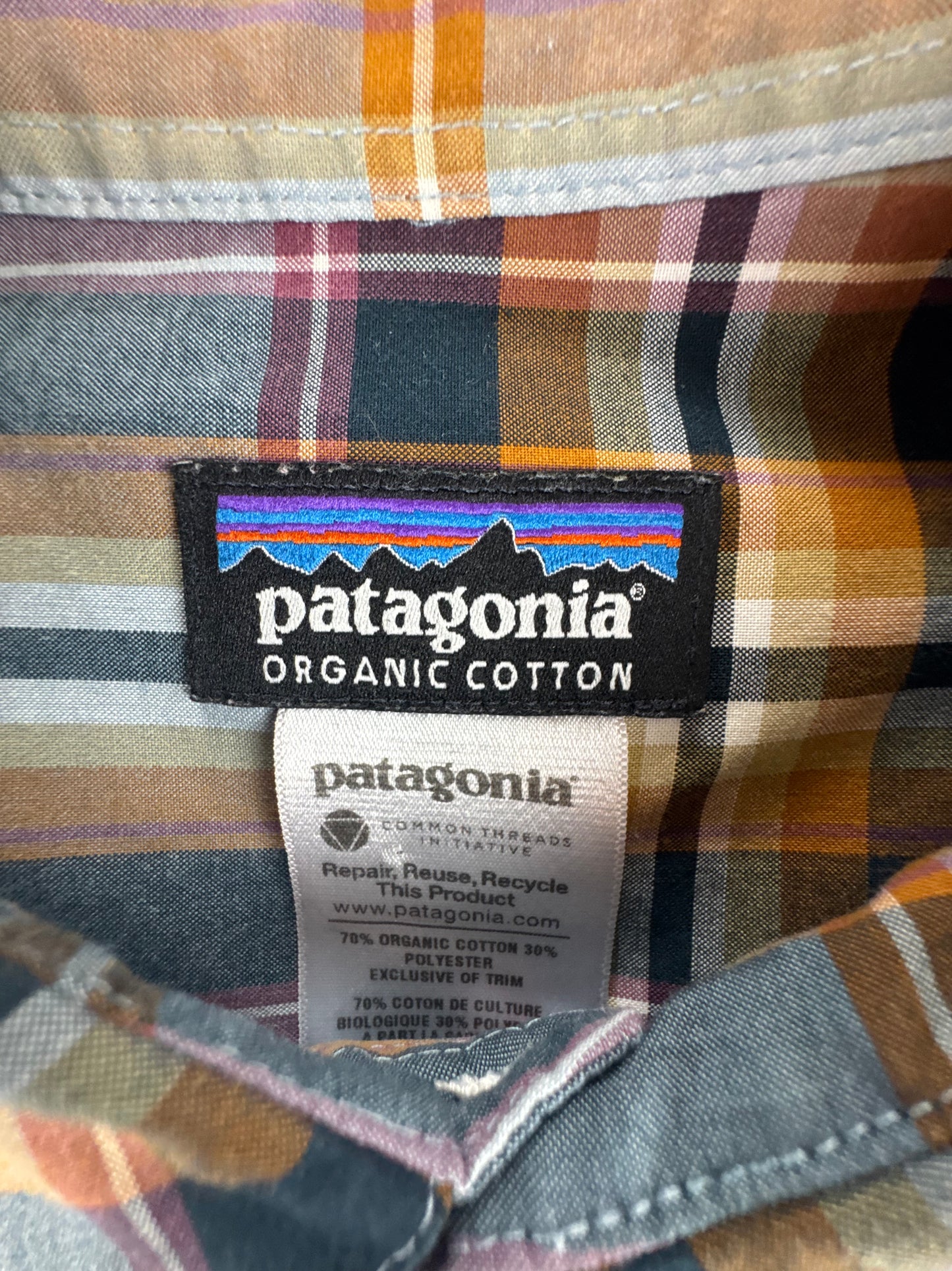 Patagonia Men’s Fezzman Shirt Plaid Organic Cotton Blue/Brown Medium – Fall 2012