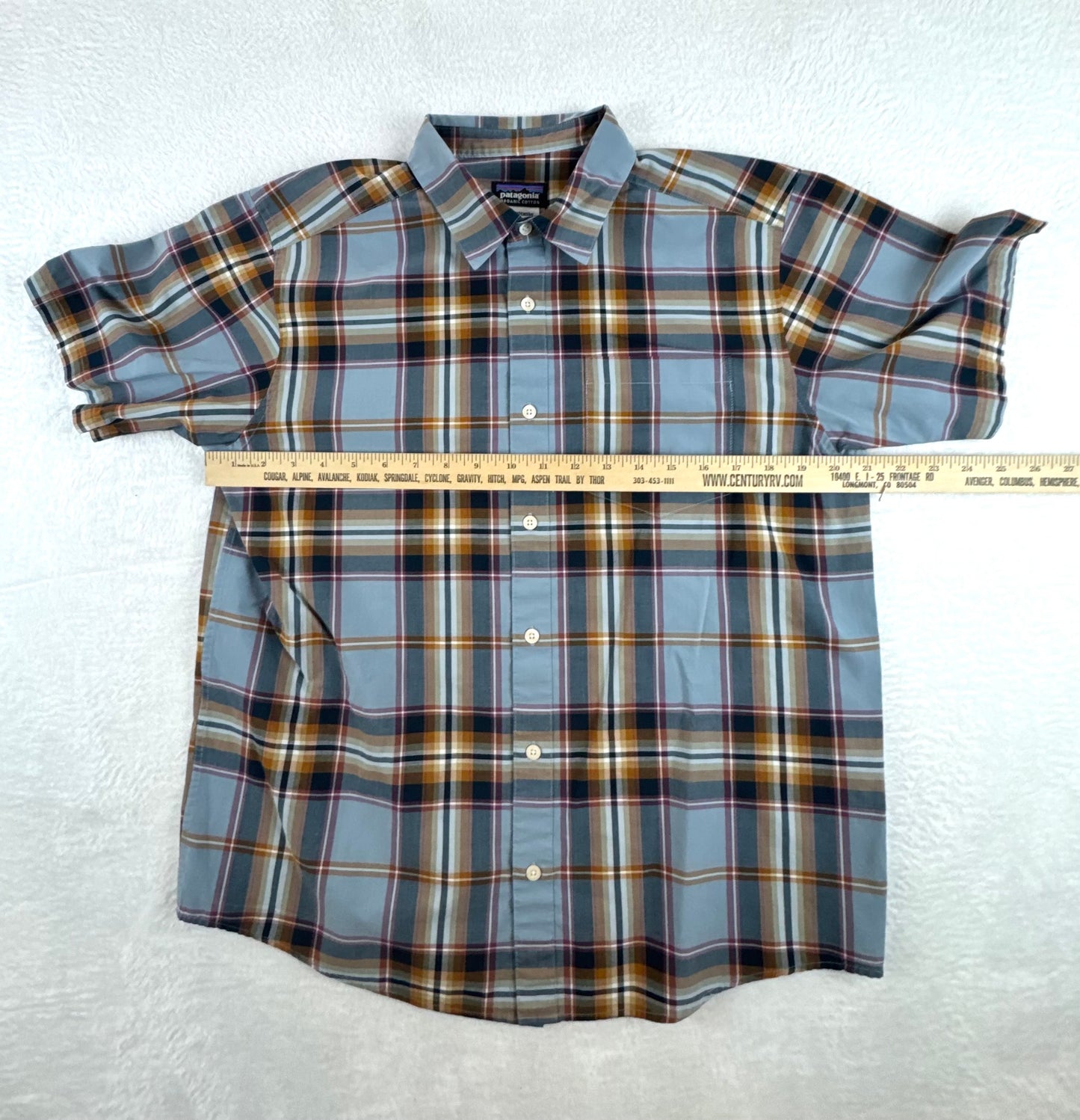 Patagonia Men’s Fezzman Shirt Plaid Organic Cotton Blue/Brown Medium – Fall 2012