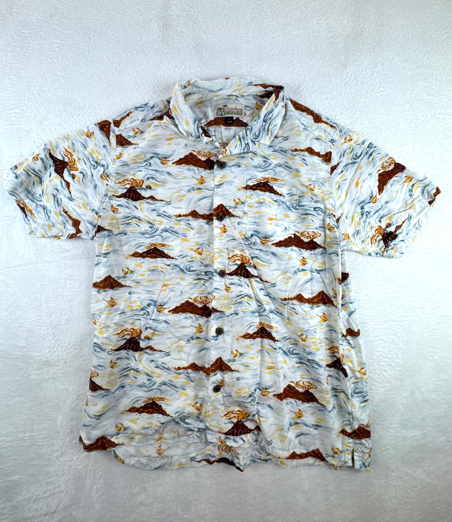 Patagonia La'au Pataloha Island Currents White Lyocell Hawaiian Shirt Men's Large